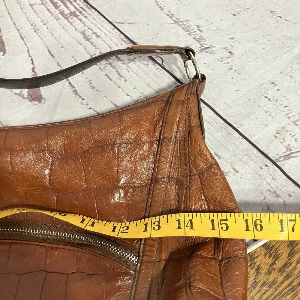 Brighton Cognac Brown Croc Embossed Leather Shoulder Bag Hobo Top‎ Zip